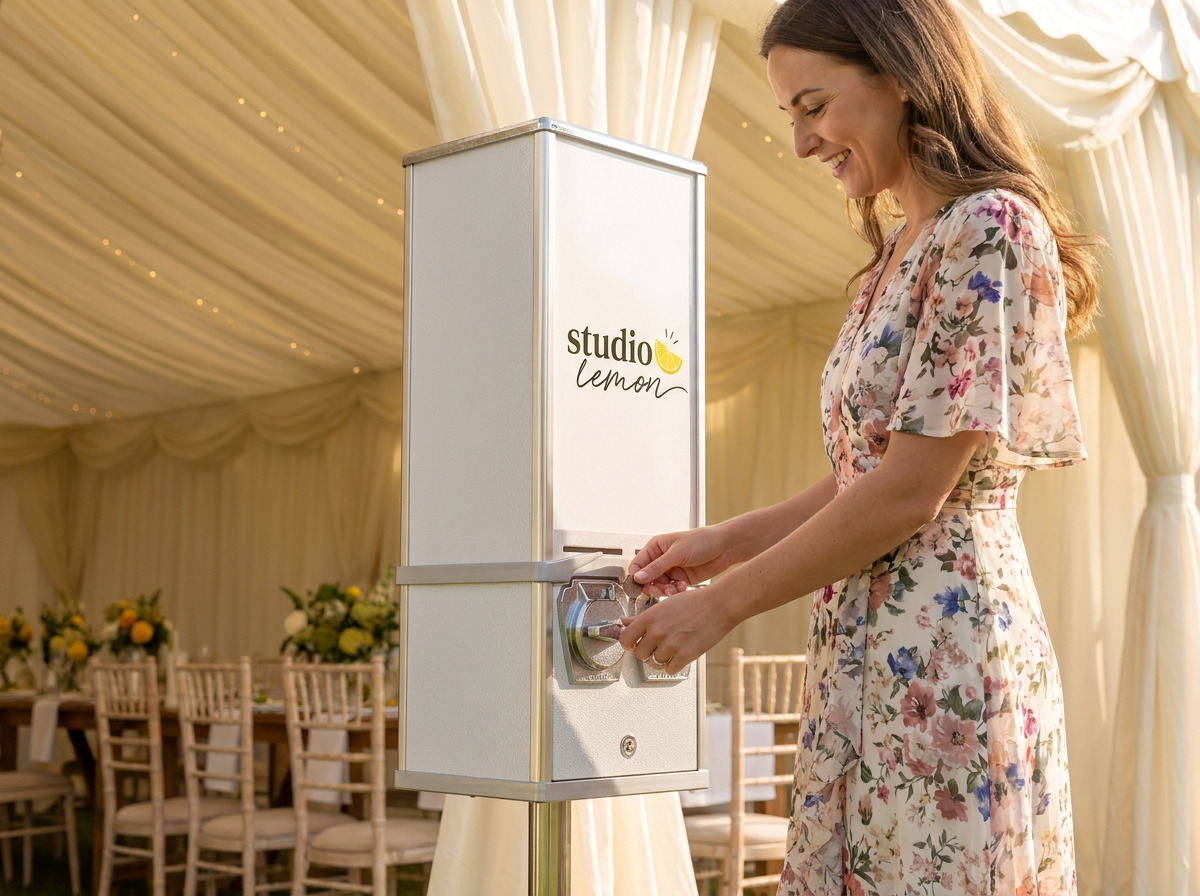 Guest using the Studio Lemon sticker vending machine